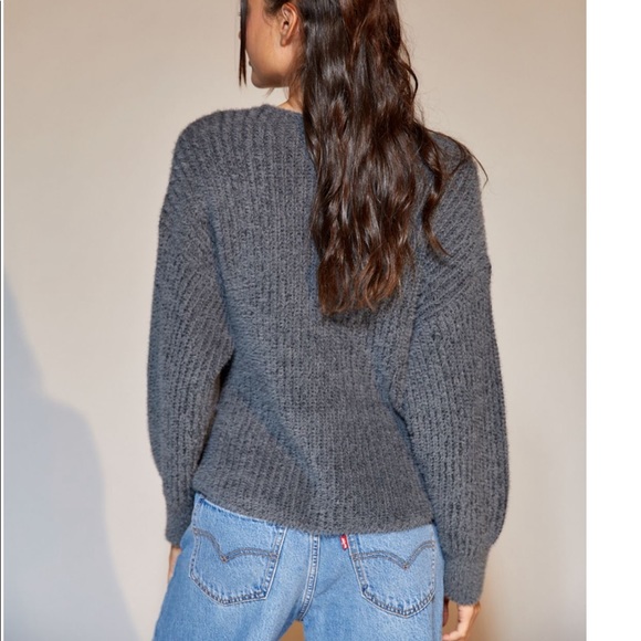 NWT UO Fuzzy Slinky Wrap Sweater - Dark Grey - Picture 3 of 4